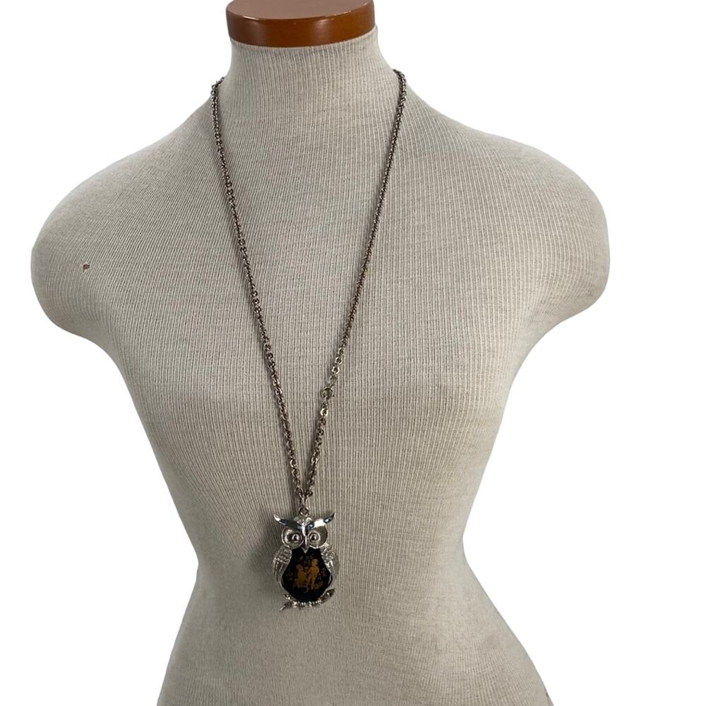 Vintage silver owl cameo necklace